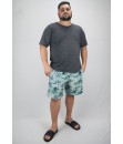 Short Estampado Elastano Plus Size Grande Bermuda floral Cinza Verde